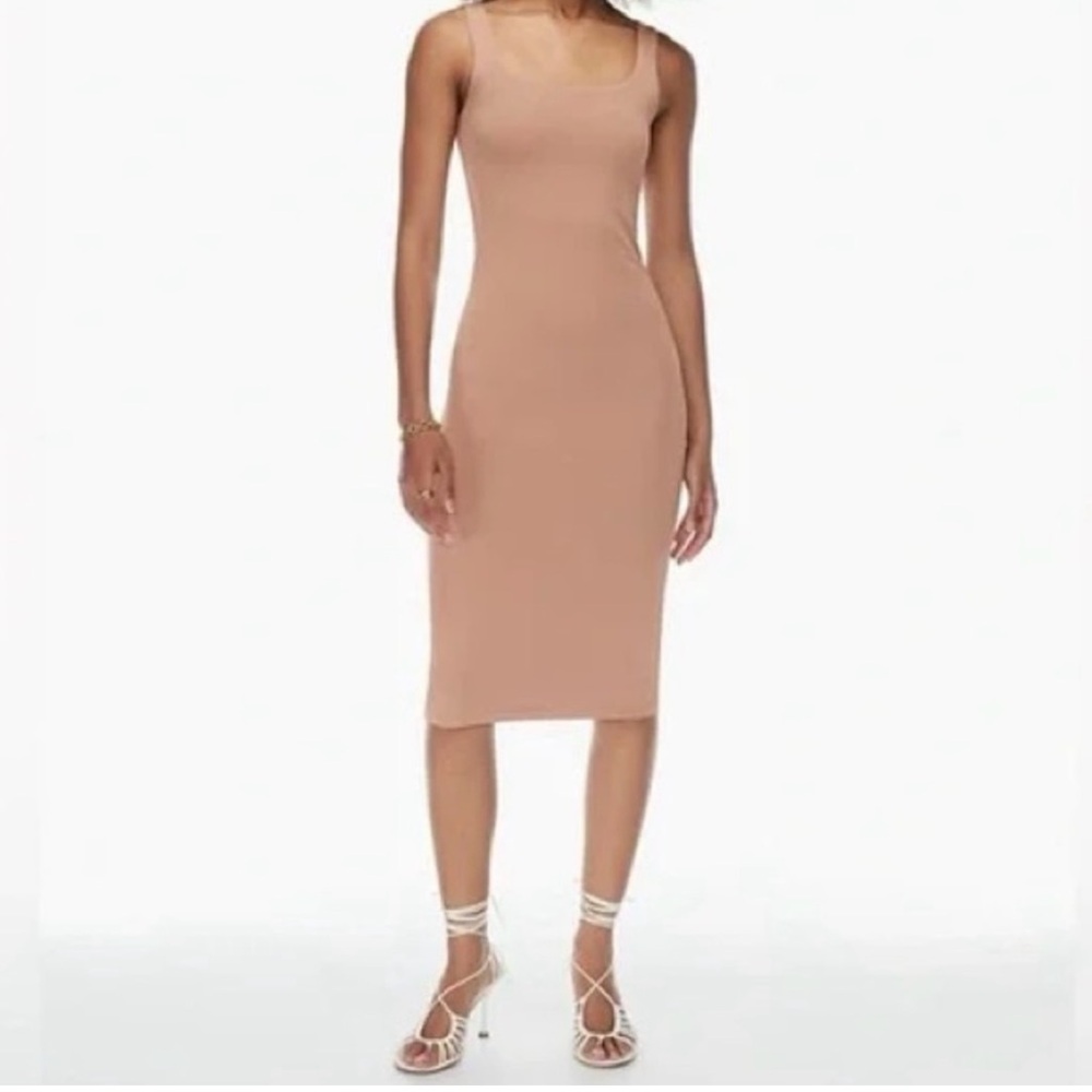 Babaton Tan Ribbed Bodycon Midi Dress